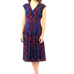 Lauren Ralph Lauren Red Purple Paisley Surplice Cap Sleeve Swing Dress Size 12